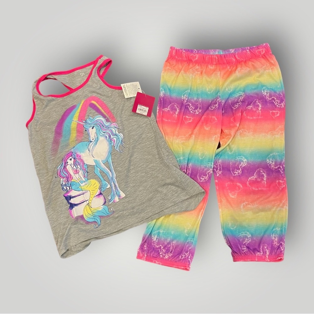 βοΈ NWT - Girls 12 - So Pajama Capri Set - Rainbow & Unicorns